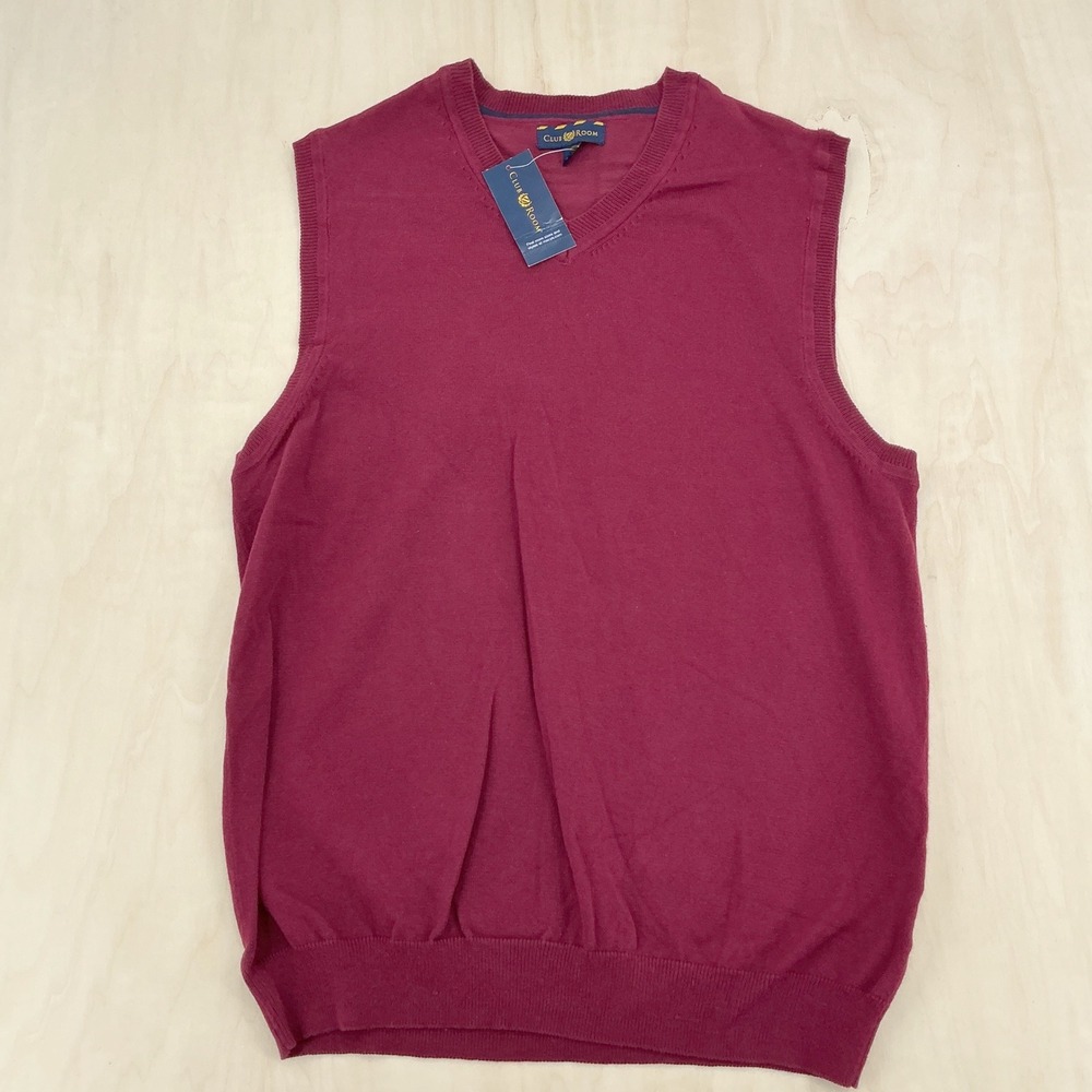 Club Room Sweater Vest Mens Small Malbec Burgundy Cotton Blend V-Neck Preppy